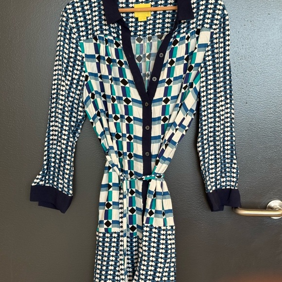 Maeve (Anthropologie) size 12 GUC Blue and White 3/4 Sleeve Crew Neck Dress - Picture 13 of 13